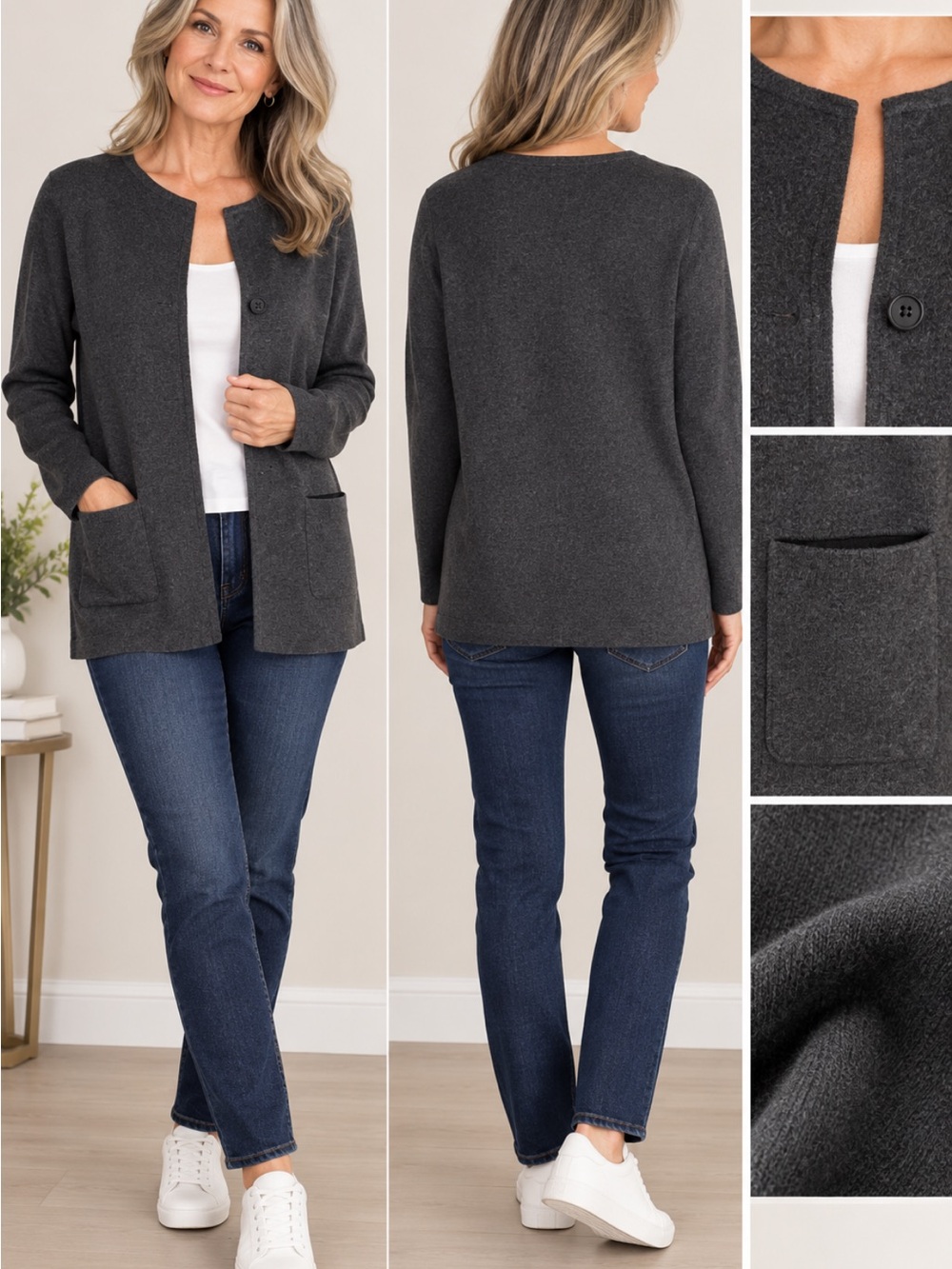 Gray Open Front Cardigan/Blazer from the Catharine Malandrino Collection